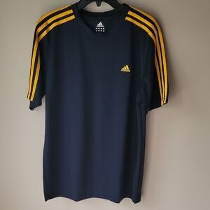 Adidas Men's Dark Blue Tee with Gold Accents